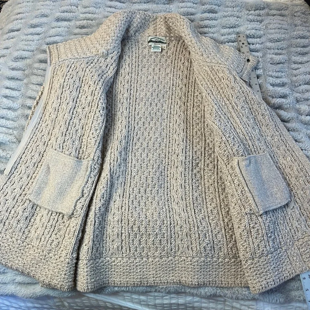 Aran Knit‎ Asymmetrical Zip Cardigan Ivory/Beige/Natural - Picture 8 of 12